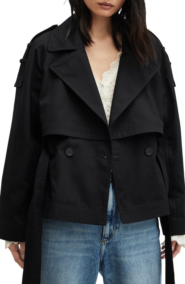 AllSaints Beckette Short Trench Coat, Main, color, 
