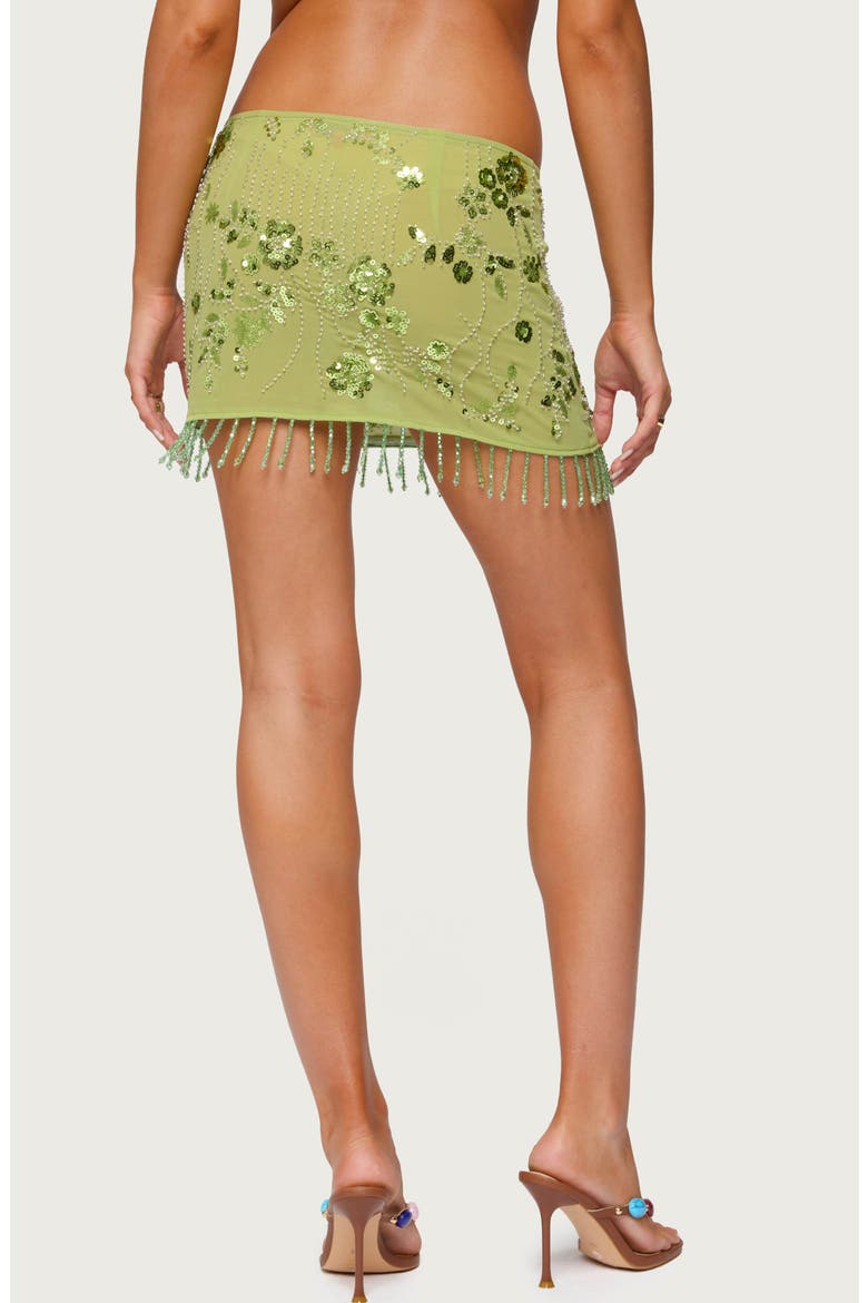Embellished Fringe Semisheer Miniskirt, Alternate, color, GREEN