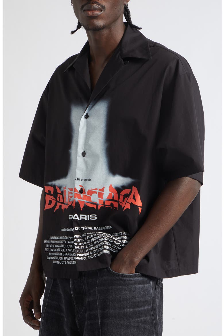 The Door Short Sleeve Cotton Bowling Button-Up Shirt, Alternate, color, 1000 BLACK