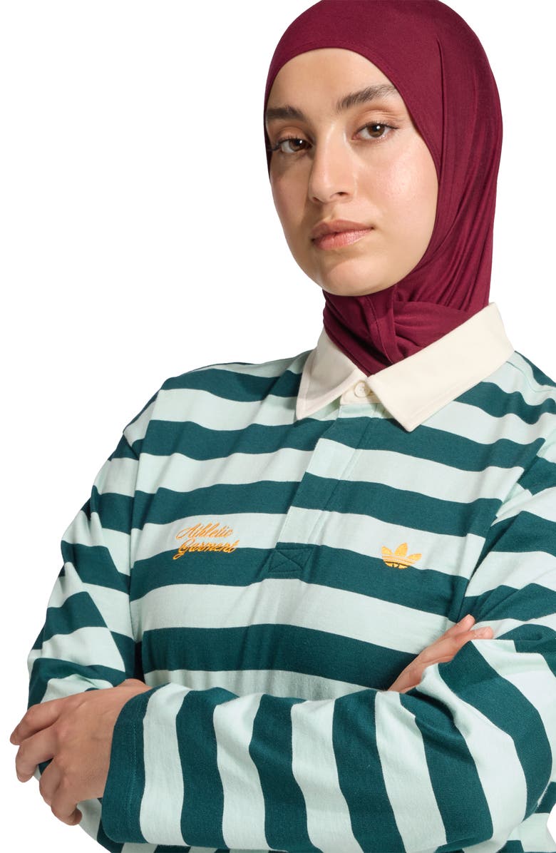 adidas Originals Athletic Department Stripe Oversize Rugby Shirt, Alternate, color, Aurora Ivy/ Green Tint