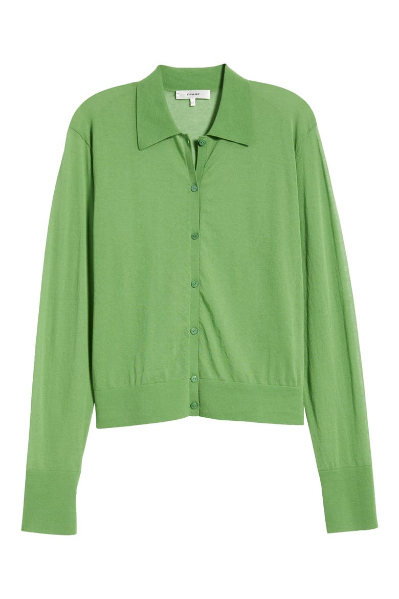 The Collared Cotton Blend Cardigan, Alternate, color, PERIDOT