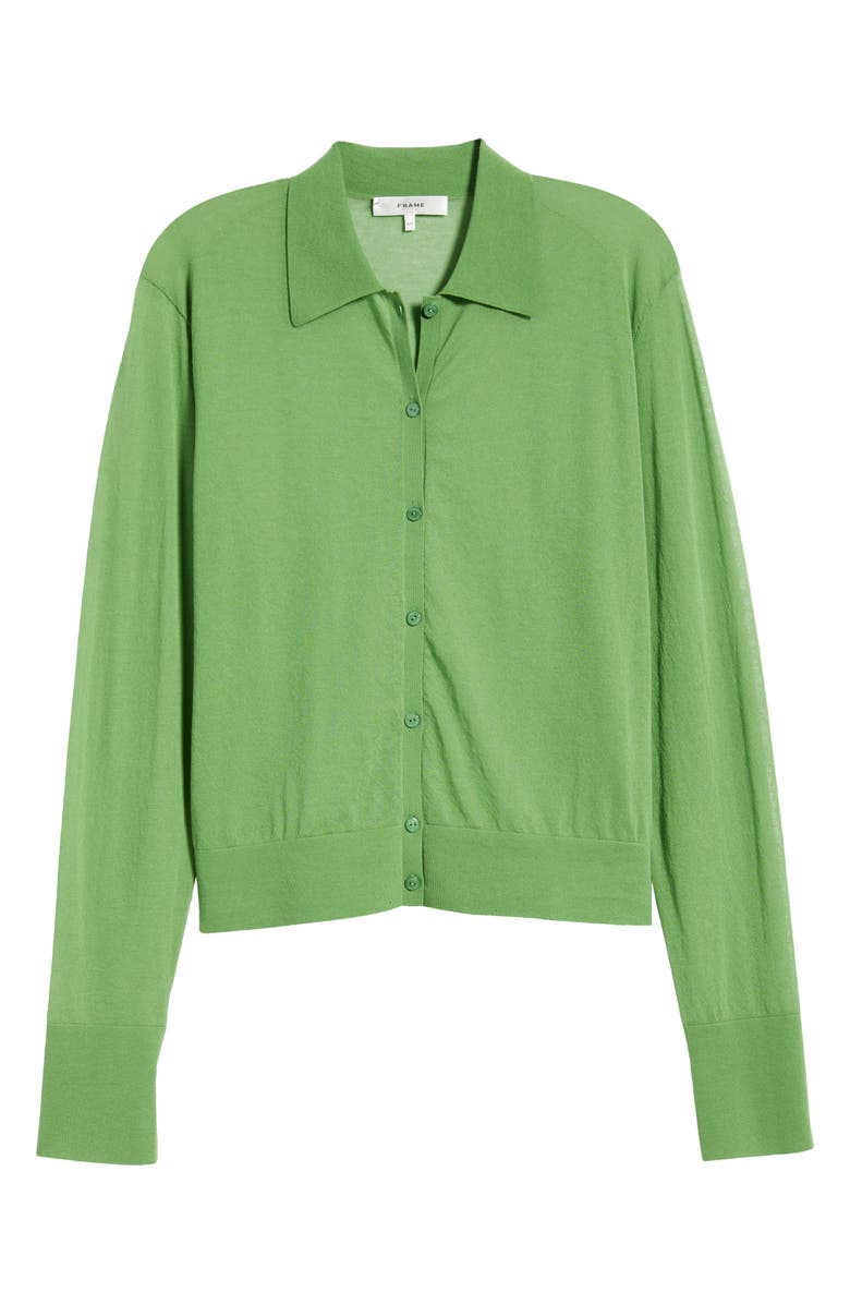 FRAME The Collared Cotton Blend Cardigan, Alternate, color, Peridot