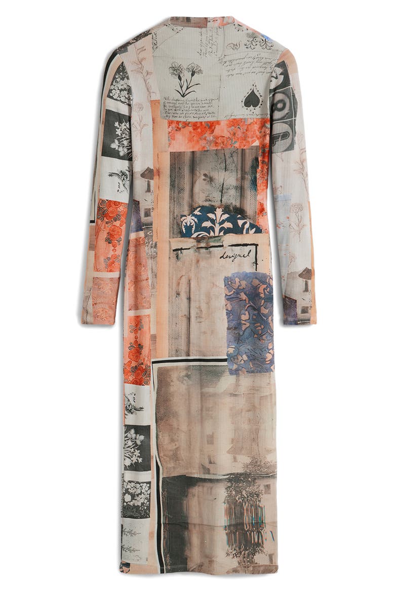 Mix Print Long Sleeve Midi Dress, Alternate, color, BEIGE