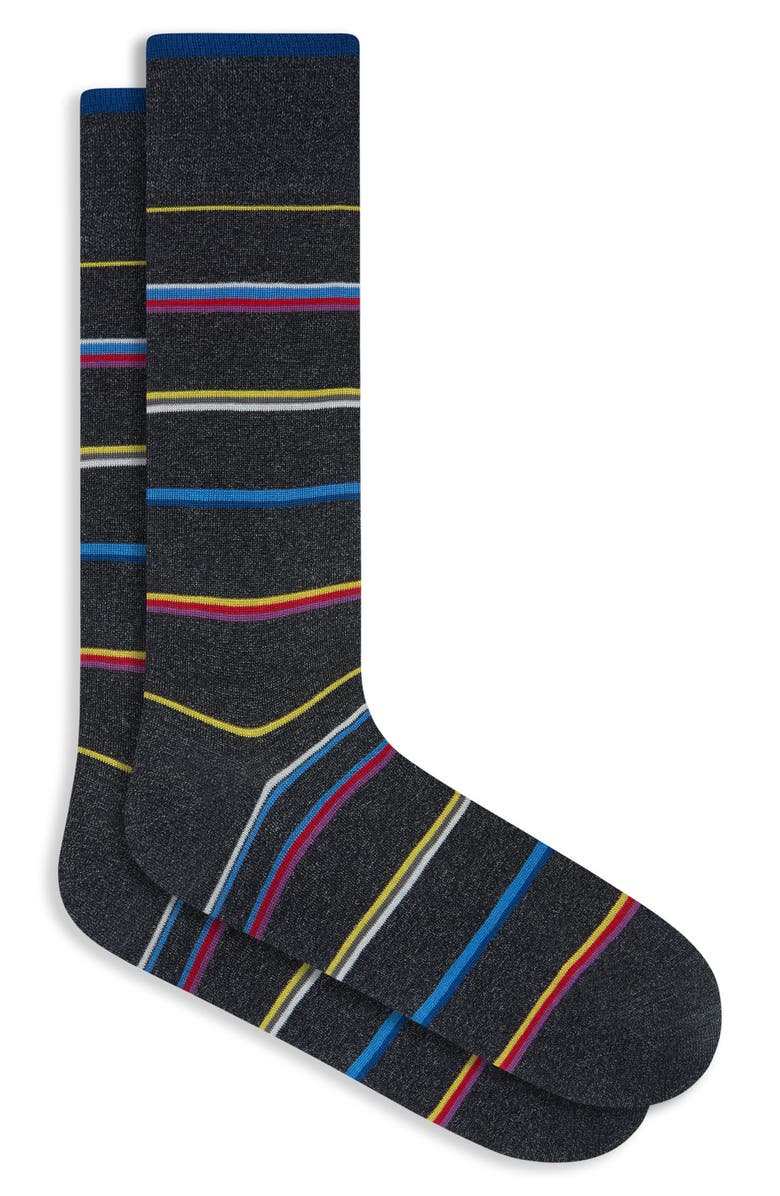Bugatchi Stripe Mercerized Cotton Blend Dress Socks, Main, color, Black