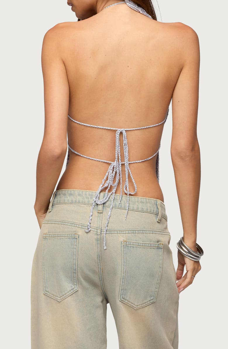 EDIKTED Thaly Backless Sequin Crochet Top, Alternate, color,