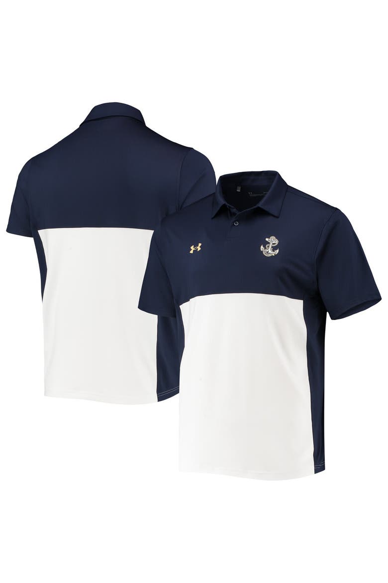 Men's Under Armour Navy/White Navy Midshipmen 2022 Blocked Coaches Performance Polo, Main, color, Navy