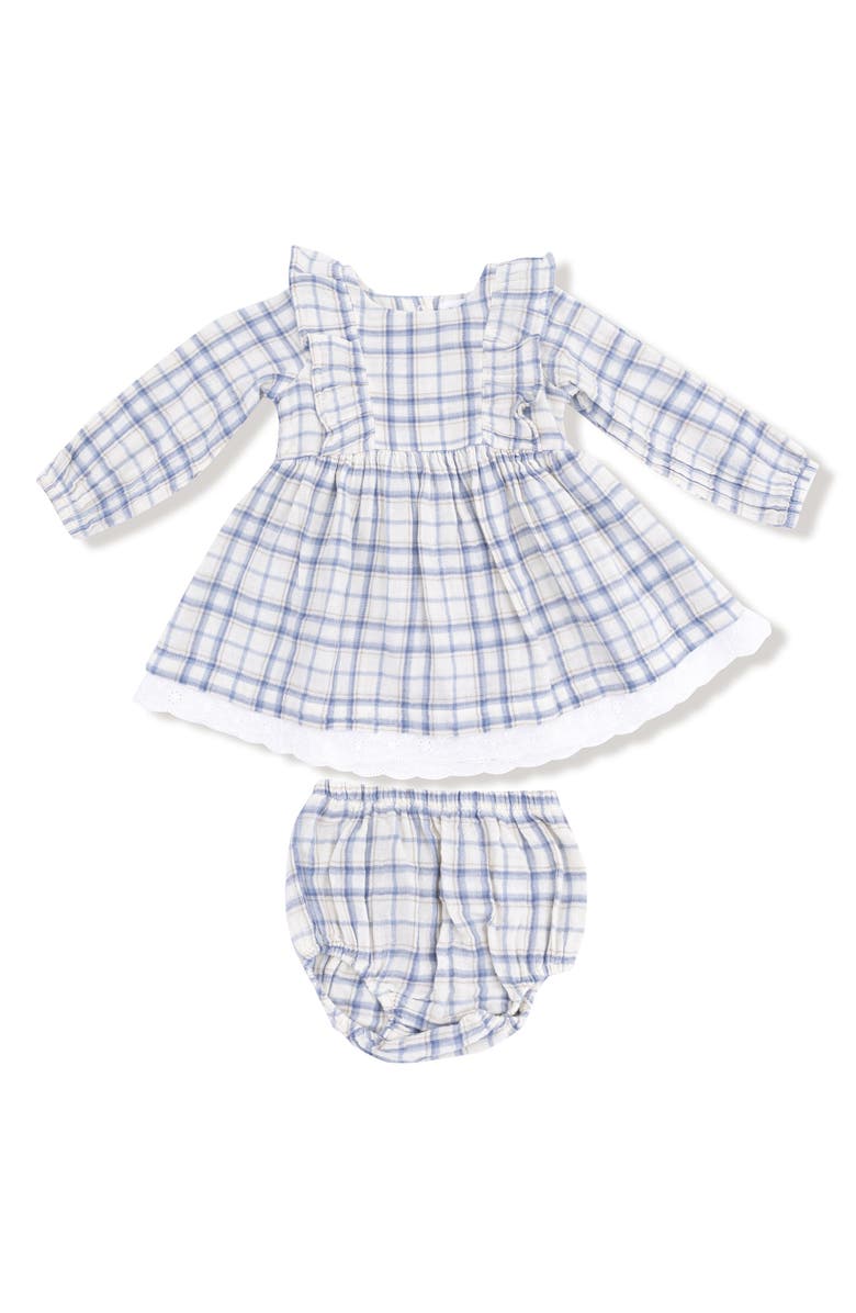 Angel Dear Blue Plaid Organic Cotton Muslin Dress & Bloomers Set, Main, color, Blue