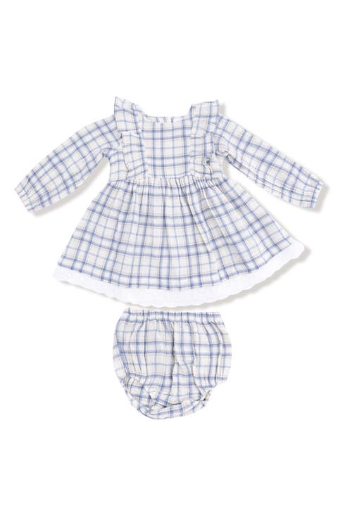 Blue Plaid Organic Cotton Muslin Dress & Bloomers Set (Baby)