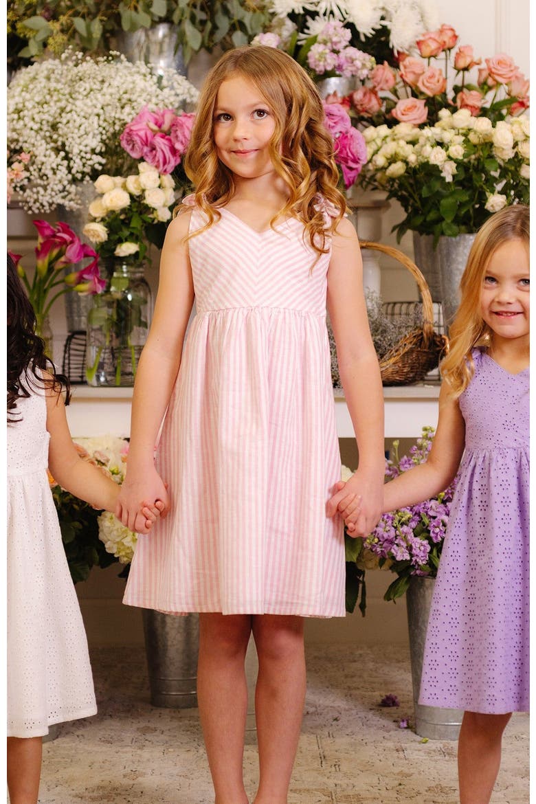 Girls' Organic Eyelet Bow Shoulder Dress, Toddler, Alternate, color, Classic Pink and White Stripe