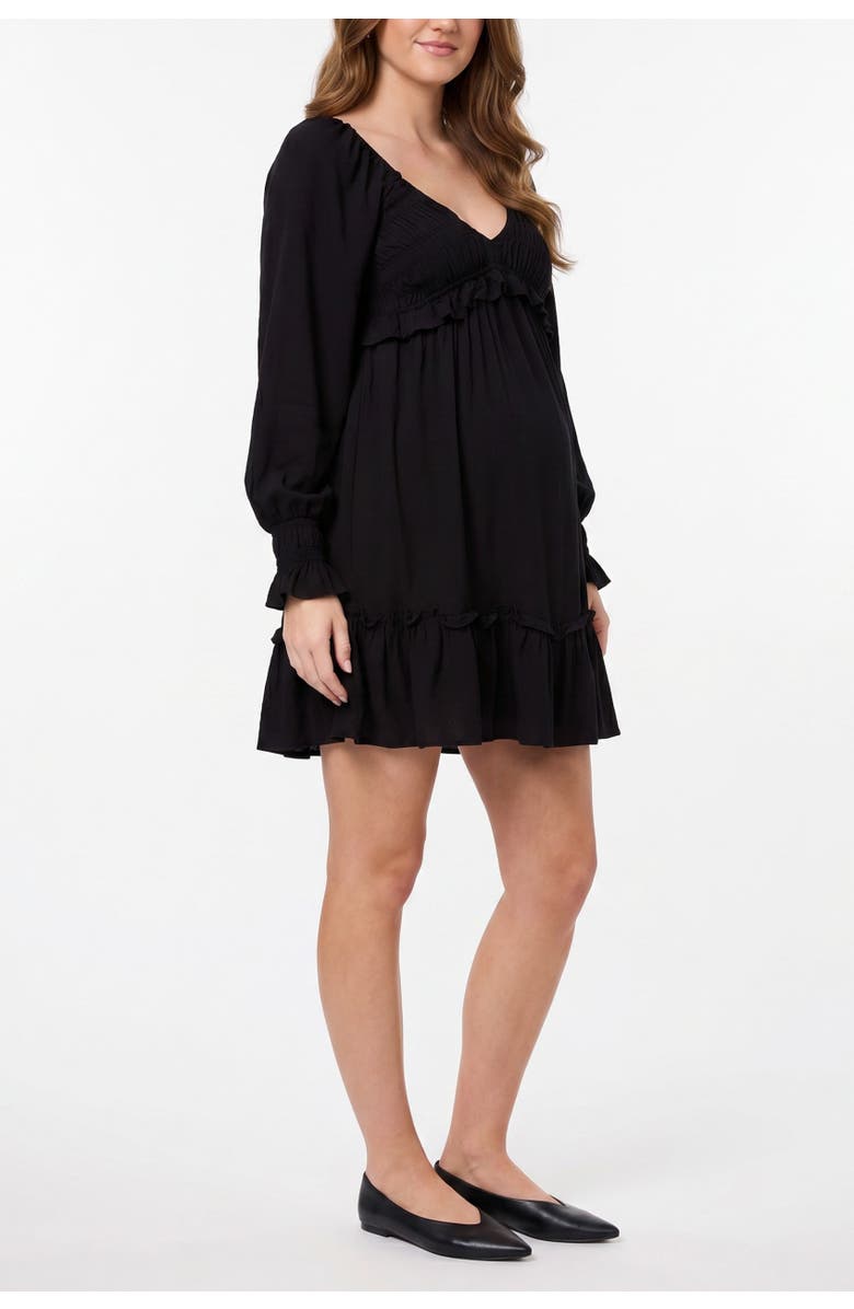 MOTHERHOOD MATERNITY V-Neck Long Sleeve Smocked Tiered Short Dress, Alternate, color, Black