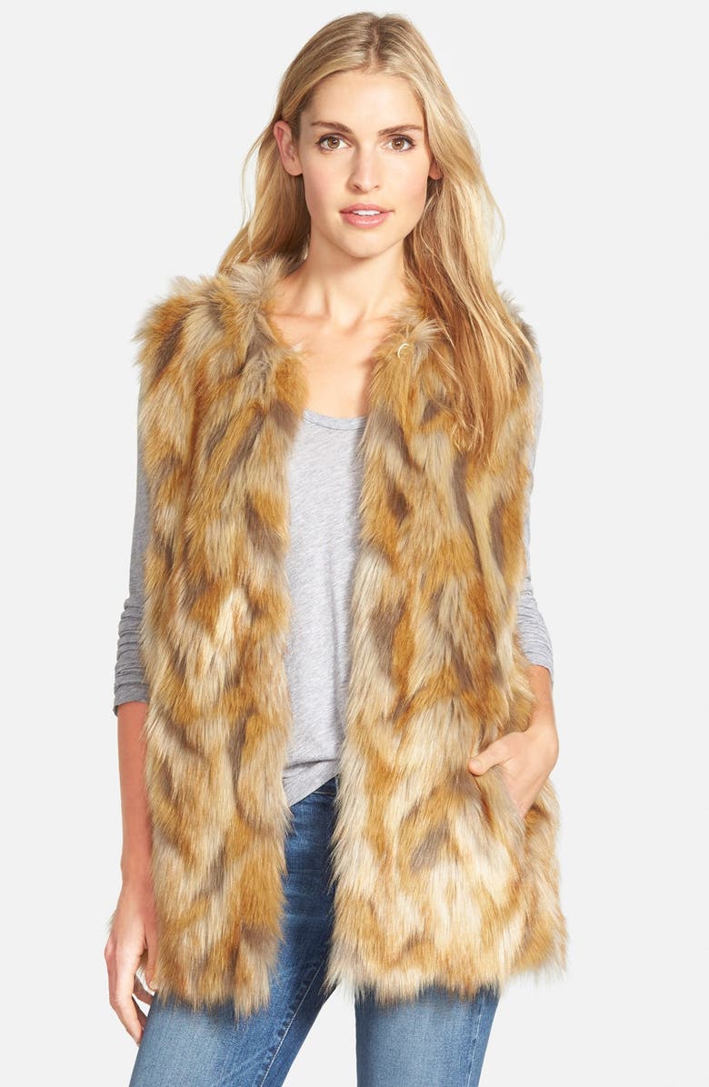 Bernardo Retro Patchwork Faux Fur Vest, Main, color, 
