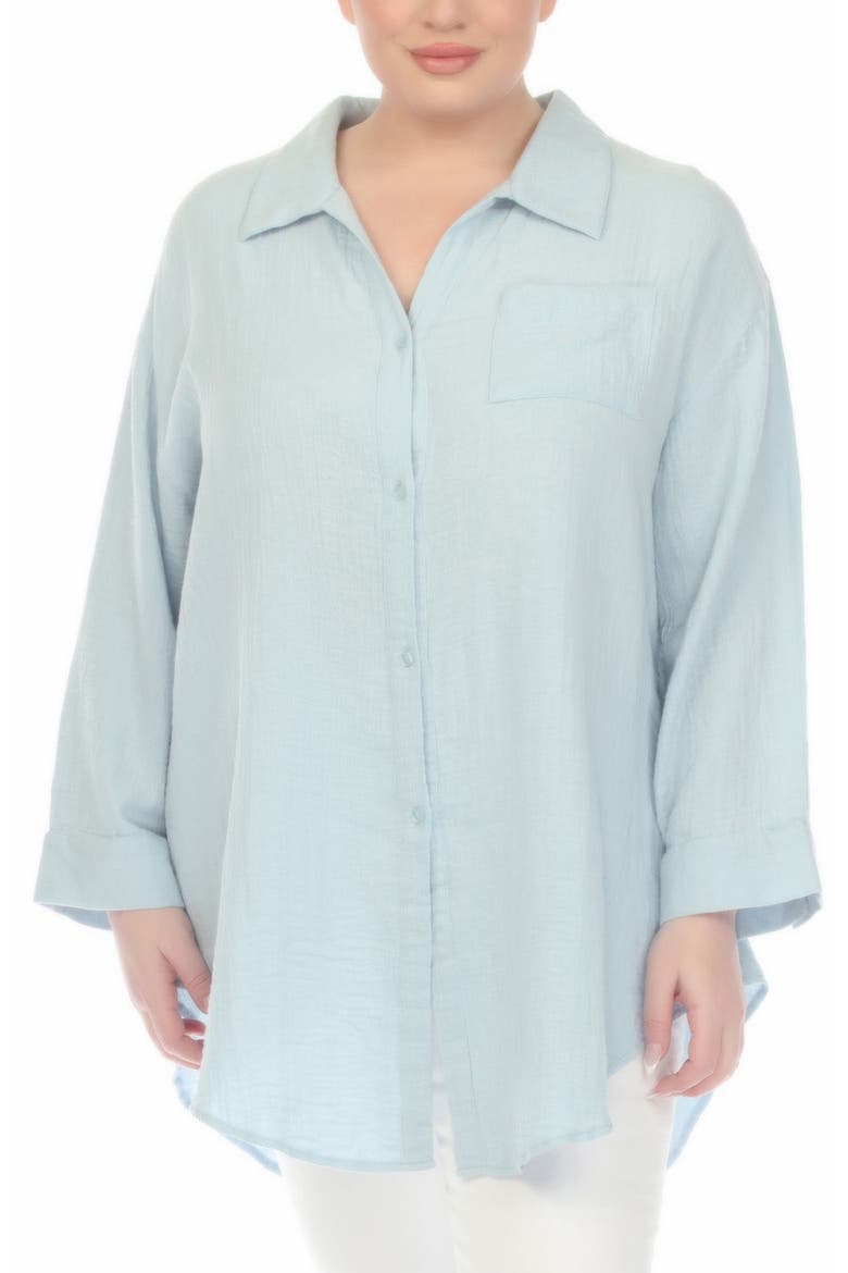 Gauze Button-Up Shirt, Main, color, BLUE