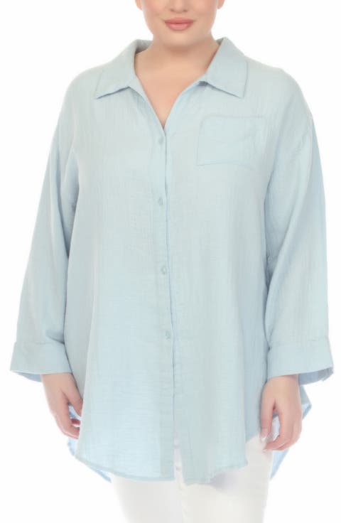 Gauze Button-Up Shirt (Plus)