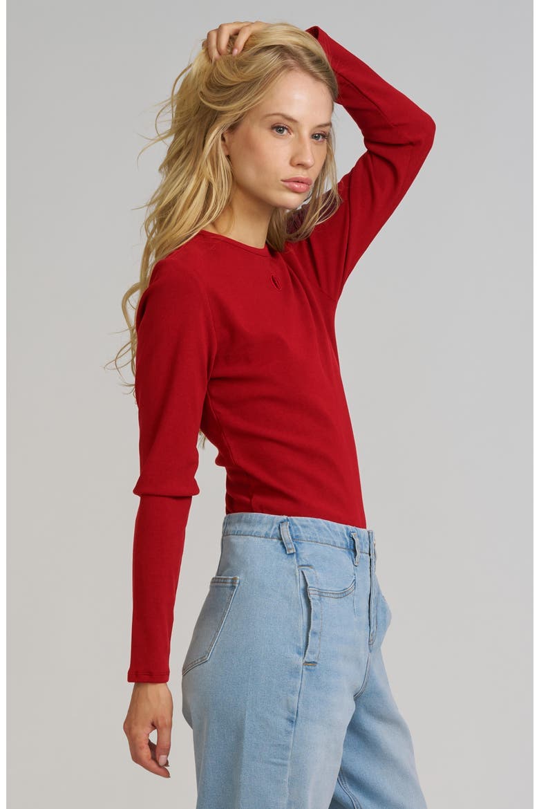 Embroidered Long Sleeve Shirt, Alternate, color, CERISE