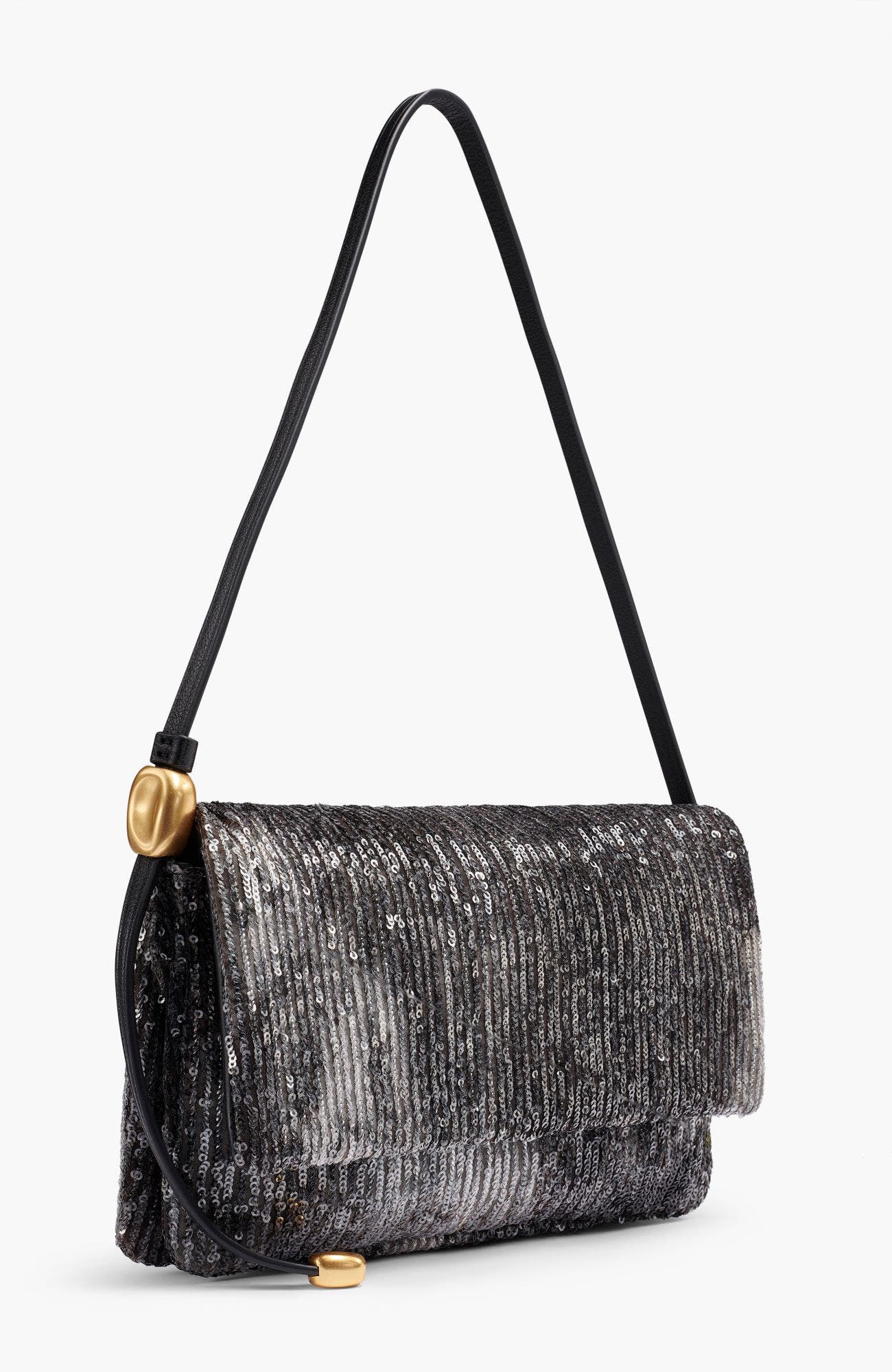 Velvet Flap Shoulder Bag, Alternate, color, Black/Gold