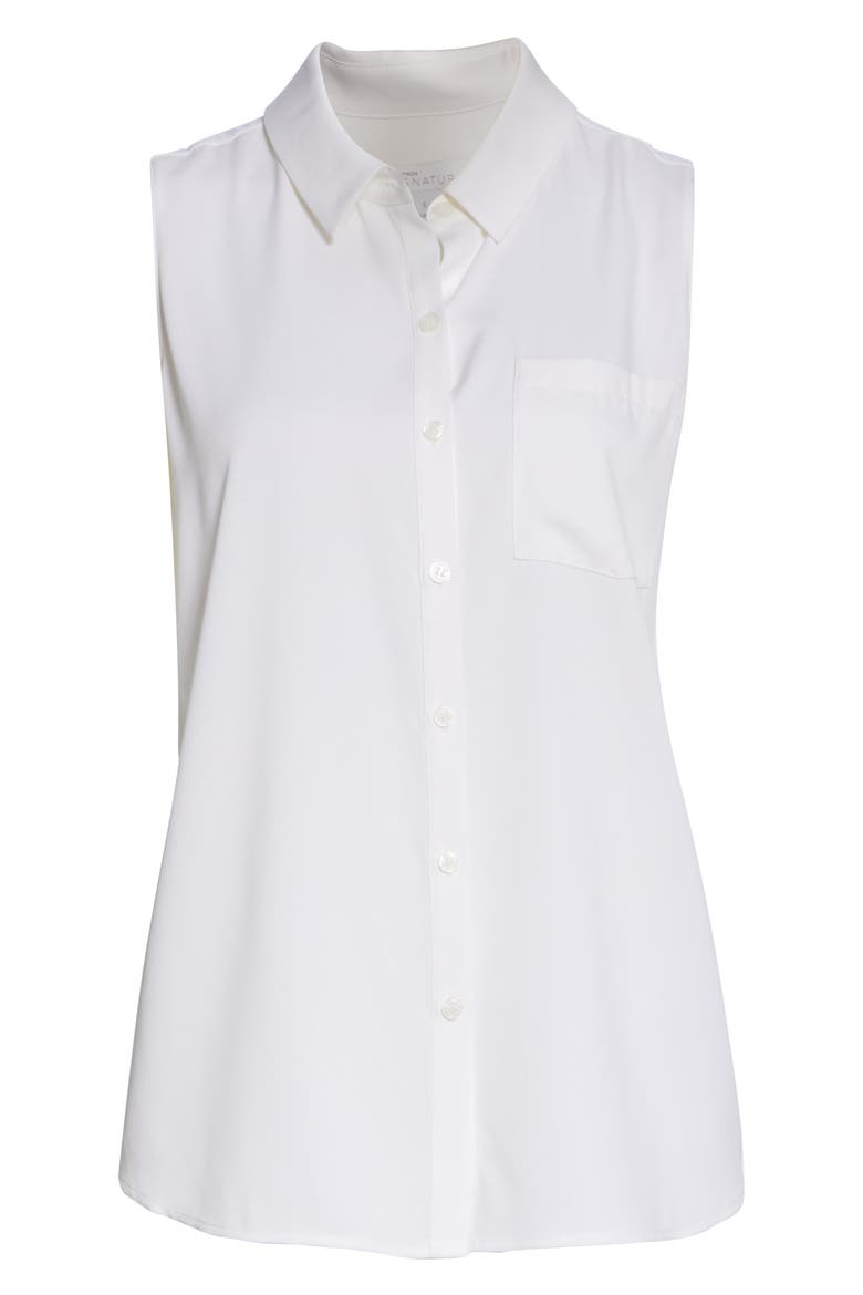 Sleeveless Stretch Silk Shirt, Alternate, color, IVORY CLOUD