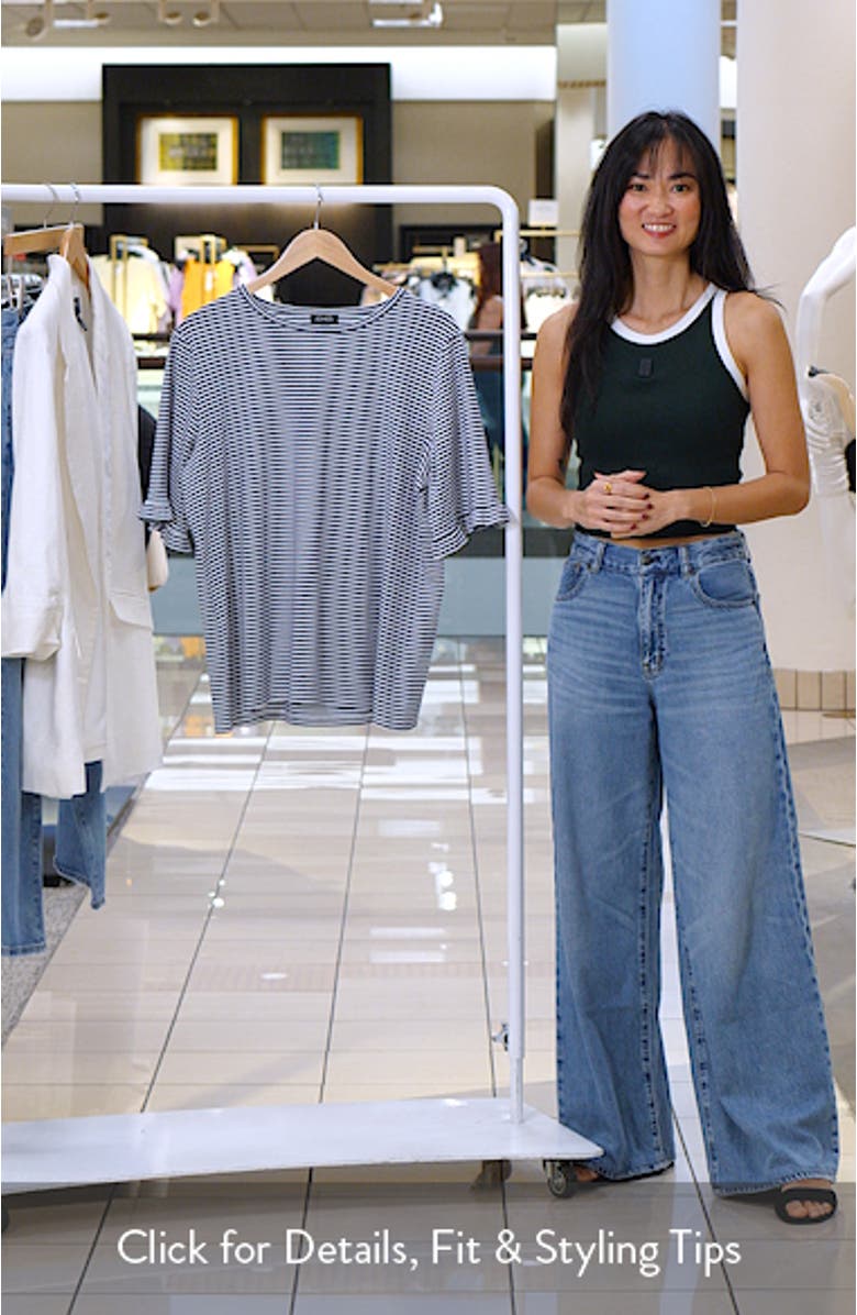 Stripe Frill Sleeve Stretch Cotton Top, sales video thumbnail