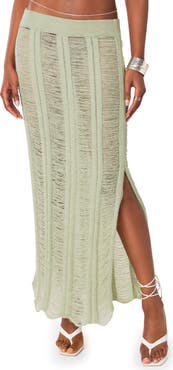 EDIKTED Ophelia Distressed Knit Maxi Skirt