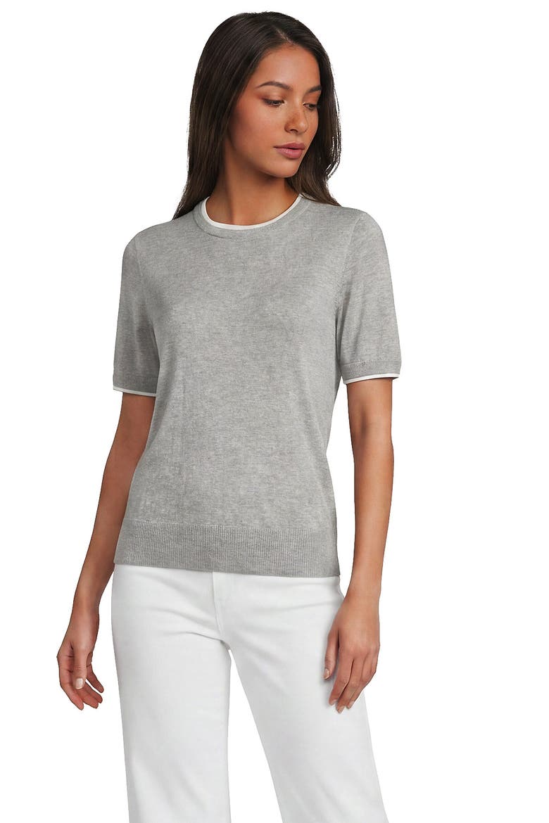 Double Trim Cotton Crew Neck Tee Sweater, Main, color, Gray Heather/White