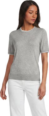 Lands' End Double Trim Cotton Crew Neck Tee Sweater