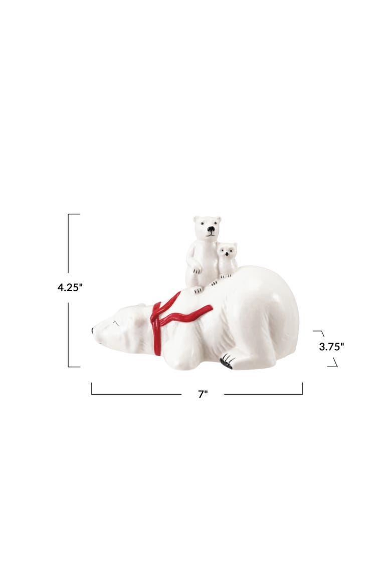 Stoneware Polar Bear Family Figurine in Red & Black Scarf, Alternate, color, Red and Black