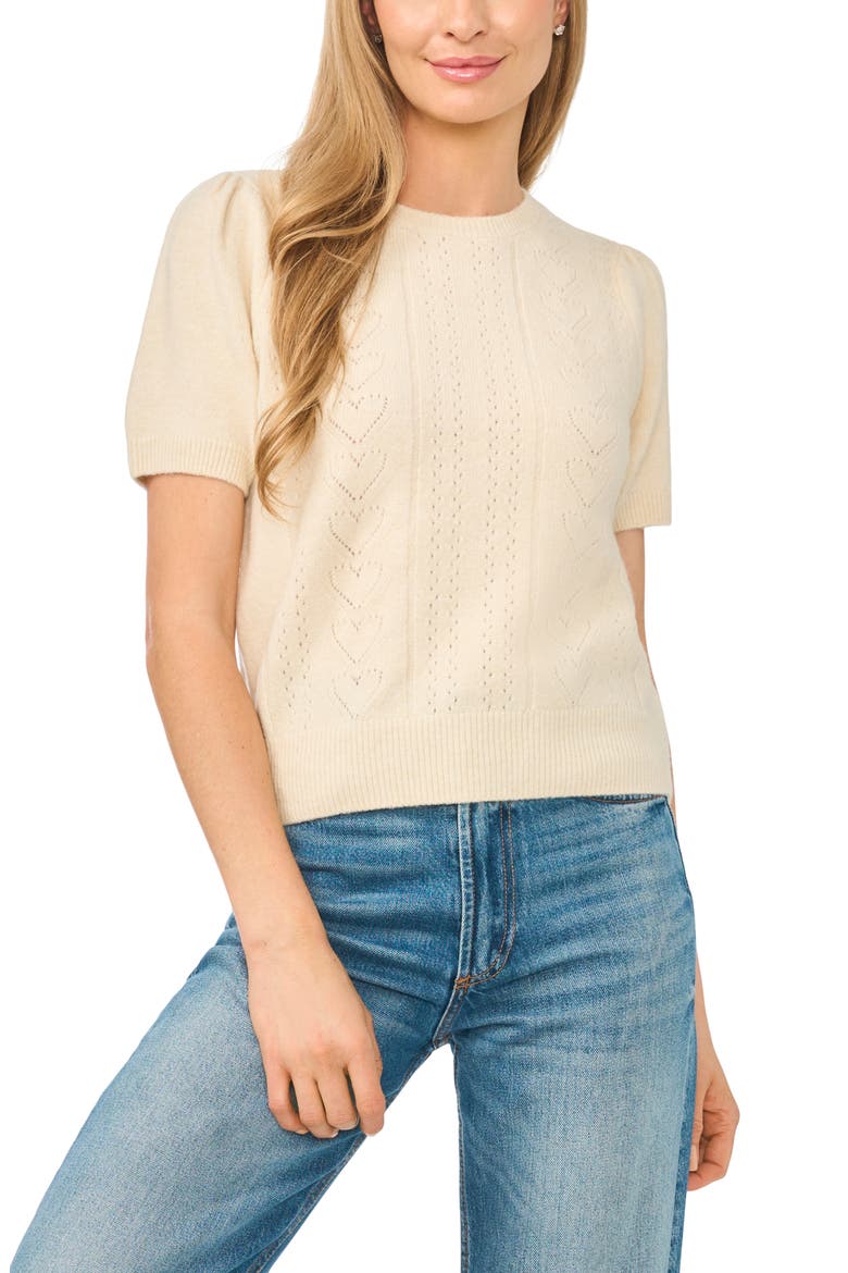Short Sleeve Pointelle Sweater, Main, color, BIRCH