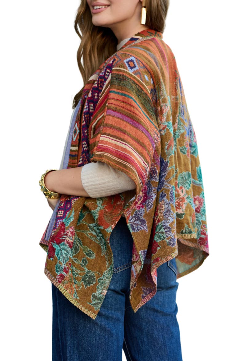 Floral Geometric Ruana, Alternate, color, YELLOW