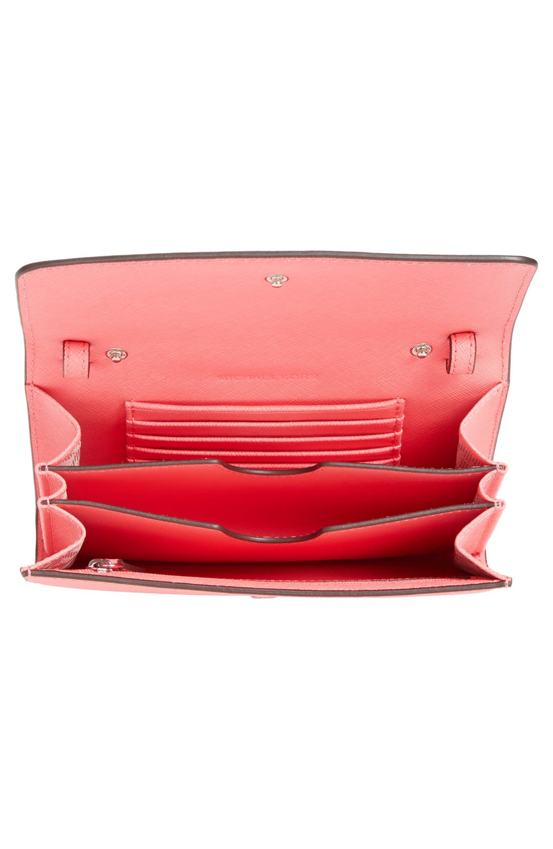 'Large Jet Set' Saffiano Leather Crossbody Bag, Alternate, color, CORAL/ SILVER