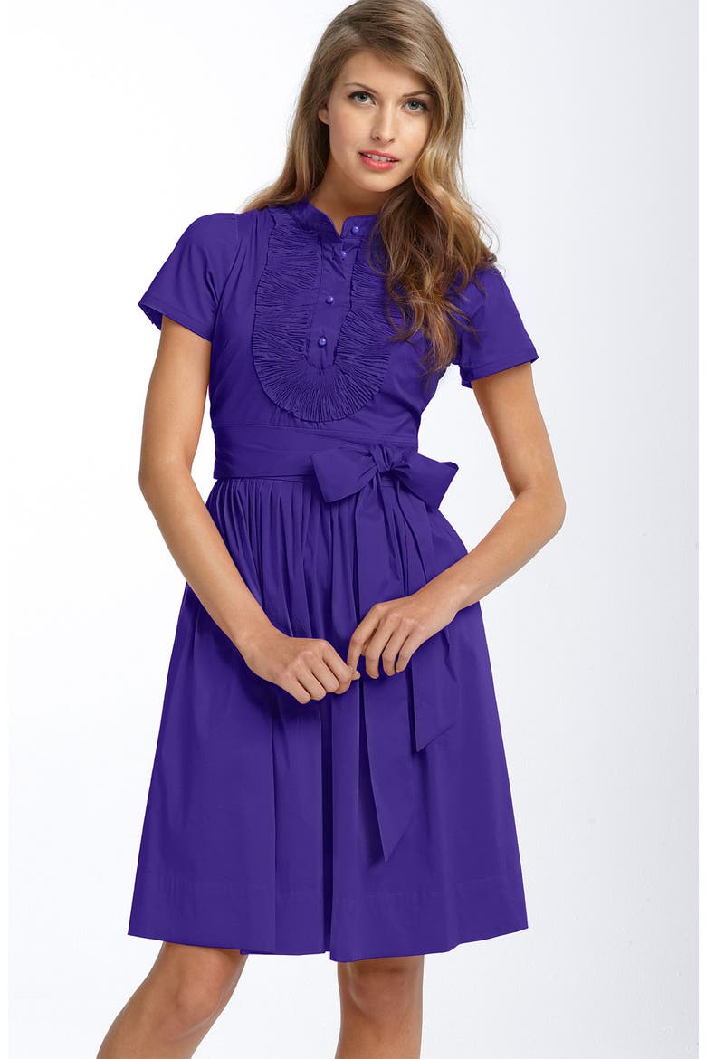 Ruffle Bib Stretch Cotton Shirtdress, Main, color, PURPLE