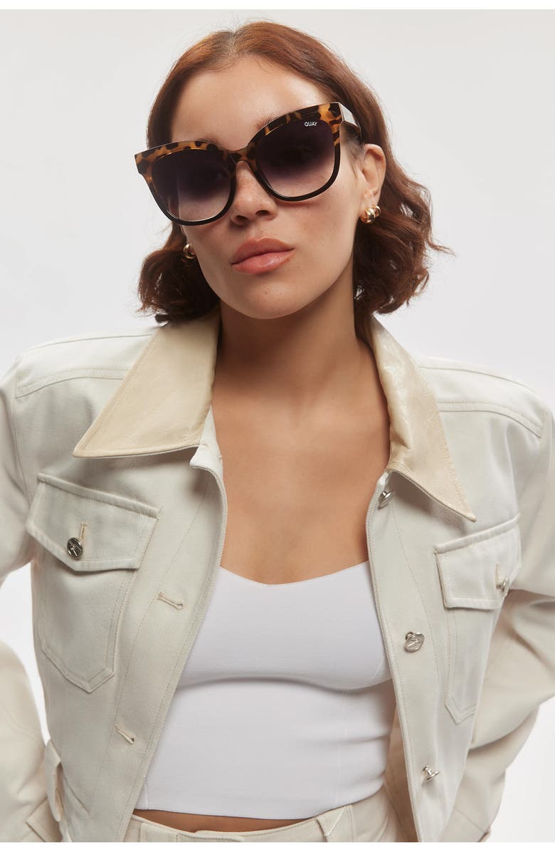 QUAY It's My Way 53mm Gradient Cat Eye Sunglasses, Alternate, color, Tort Black / Black Fade