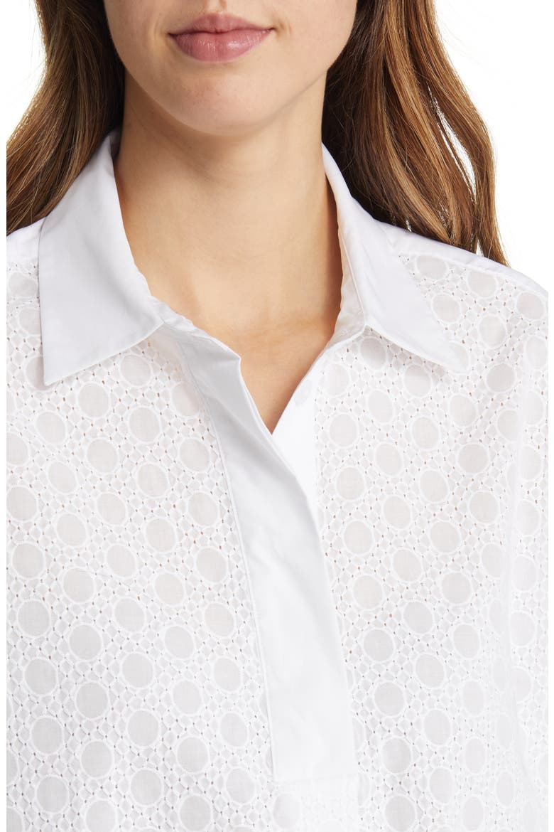 Geneo Cotton Eyelet Button-Up Shirt, Alternate, color, WHITE