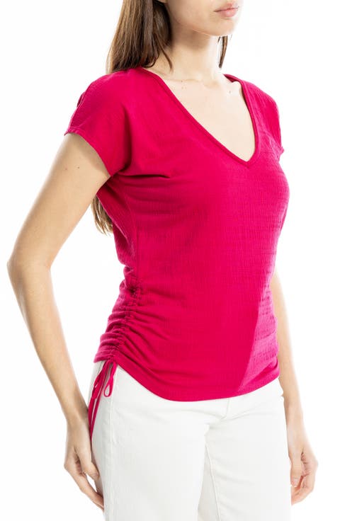 Cap Sleeve Ruched Crinkled Knit Top
