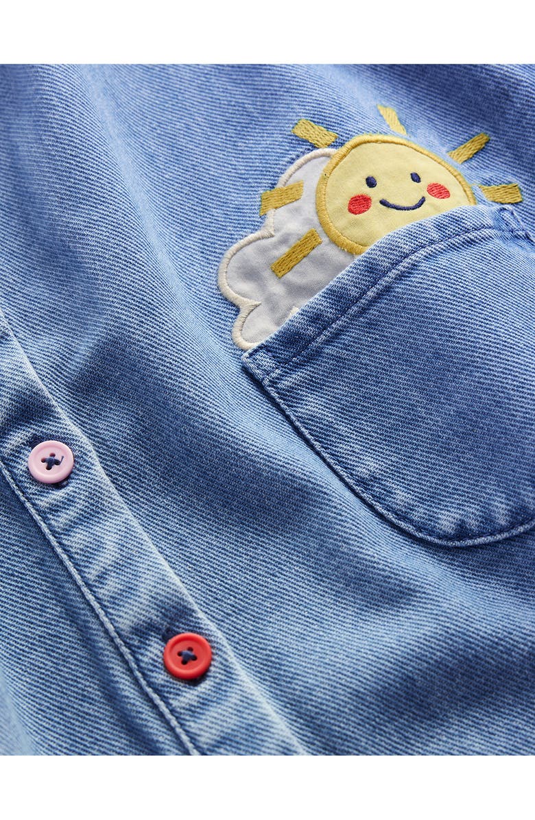 Mini Boden Kids' Appliqué Long Sleeve Denim Shirtdress, Alternate, color, 