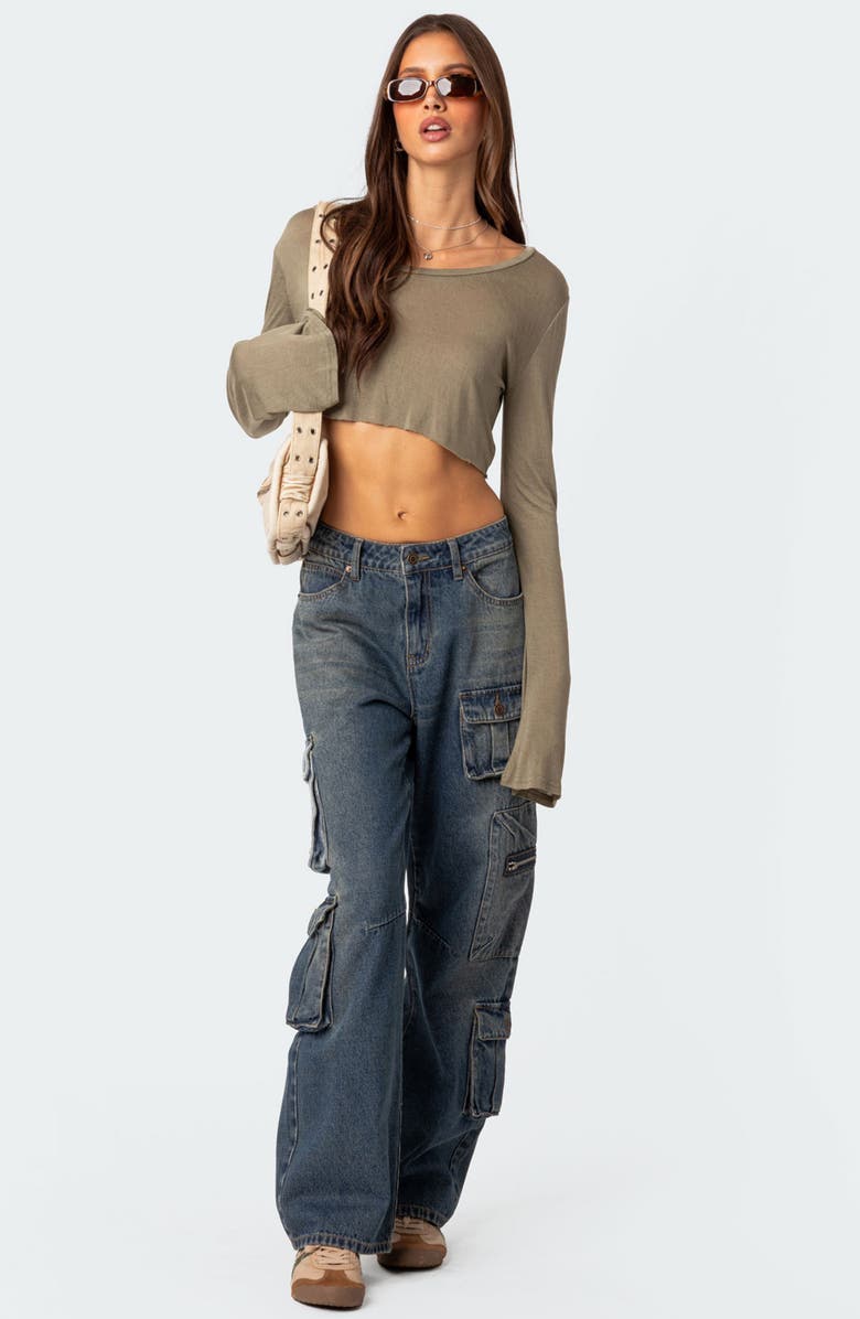 EDIKTED Baggy Boyfriend Cargo Jeans, Alternate, color, Blue-Washed