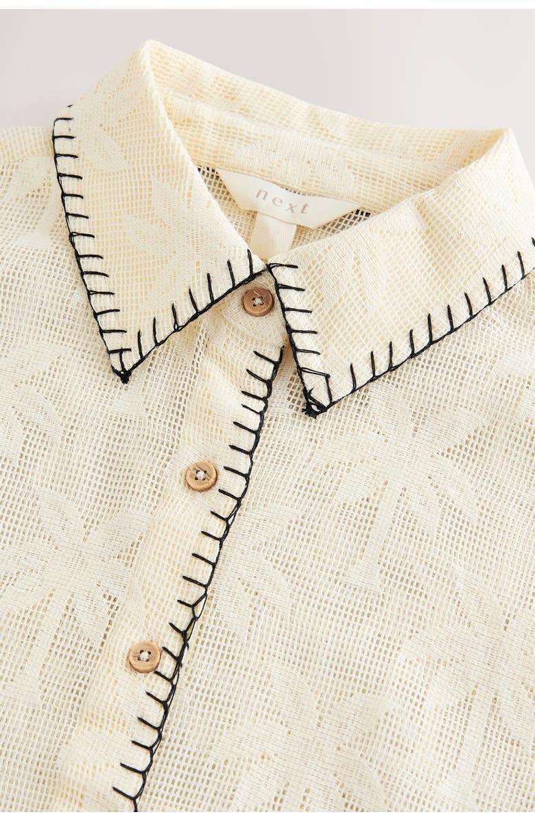 NEXT Palm Jacquard Mesh Button-Up Shirt, Alternate, color, 