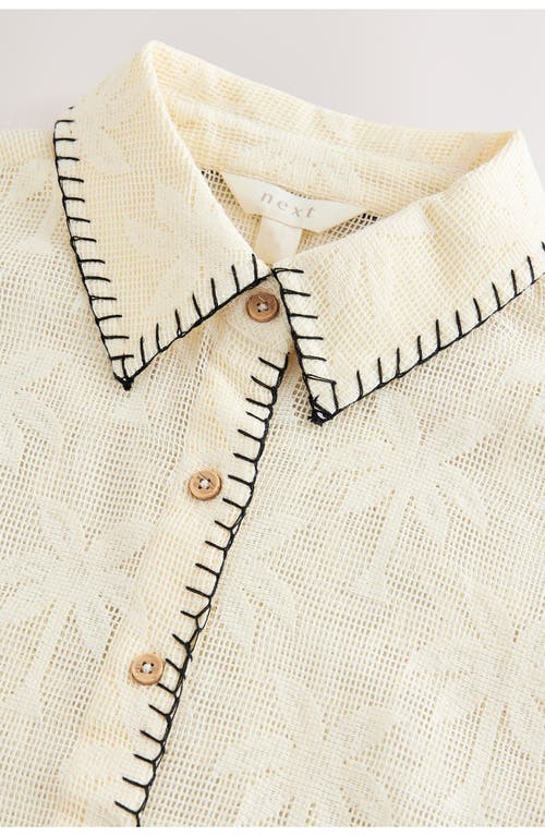 Next Palm Jacquard Mesh Button-up Shirt In Neutral