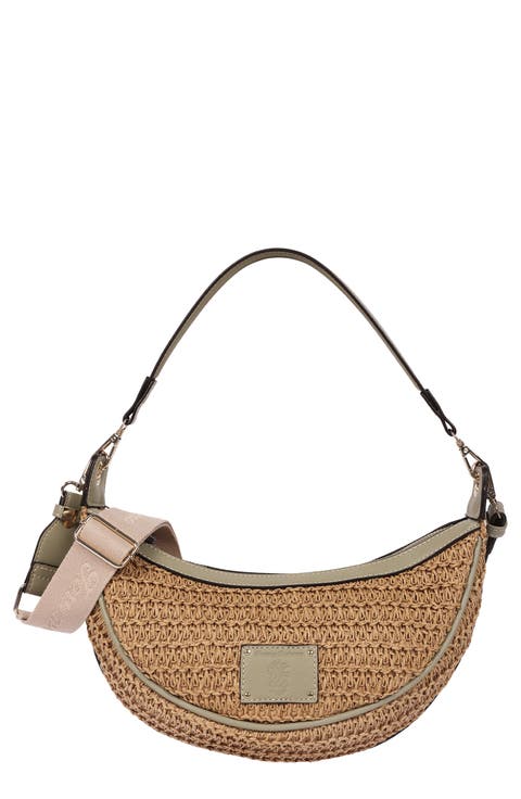 Logo Debossed Raffia Shoulder Bag