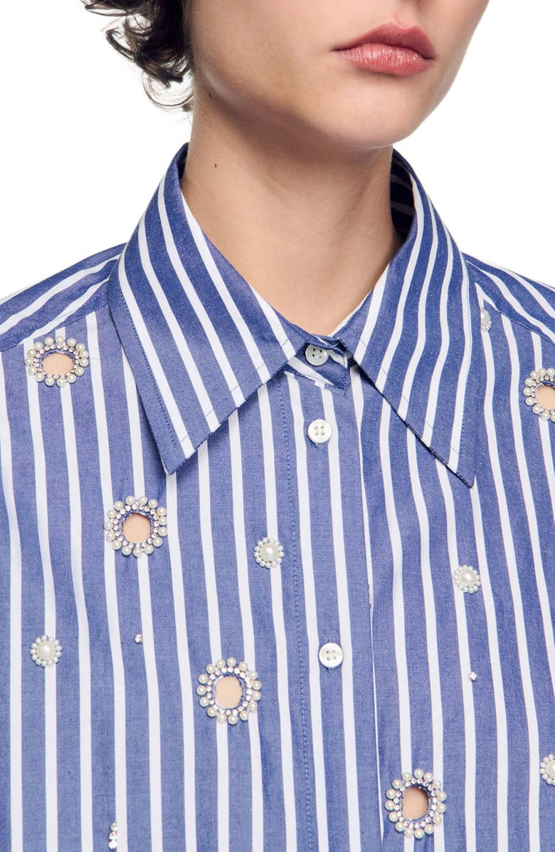 SANDRO Beaded striped shirt, Alternate, color, Blue