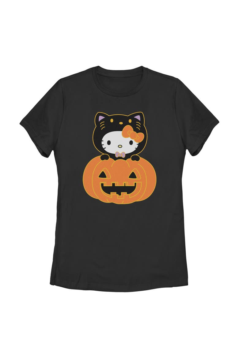 Women's Hello Kitty Halloween Pumpkin and Kitty  Graphic T-Shirt, Main, color, Black