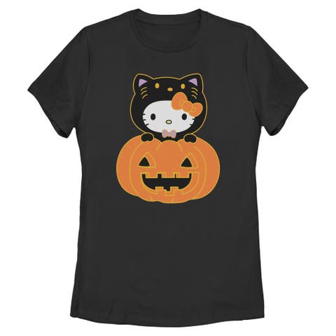 Women's Hello Kitty Halloween Pumpkin and Kitty  Graphic T-Shirt