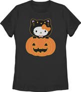 Hello Kitty Women's Hello Kitty Halloween Pumpkin and Kitty  Graphic T-Shirt