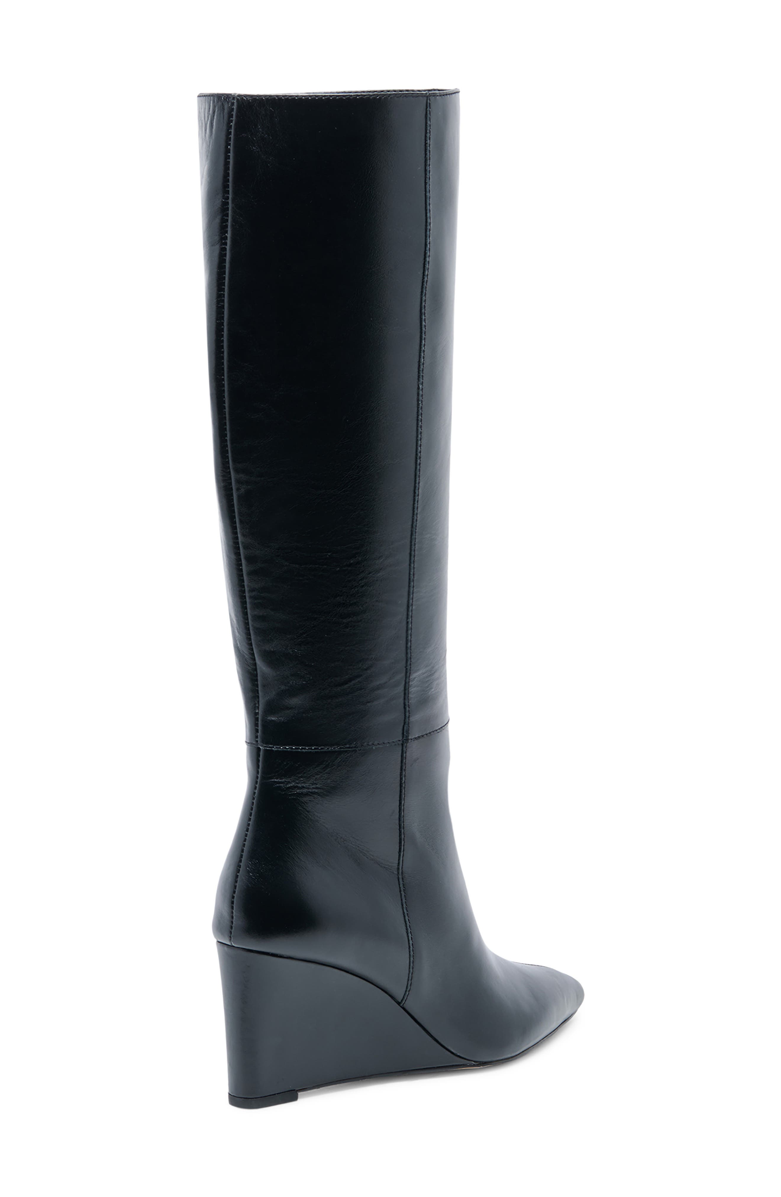 Emila Leather Wedge Boot, Alternate, color, BLACK LEATHER