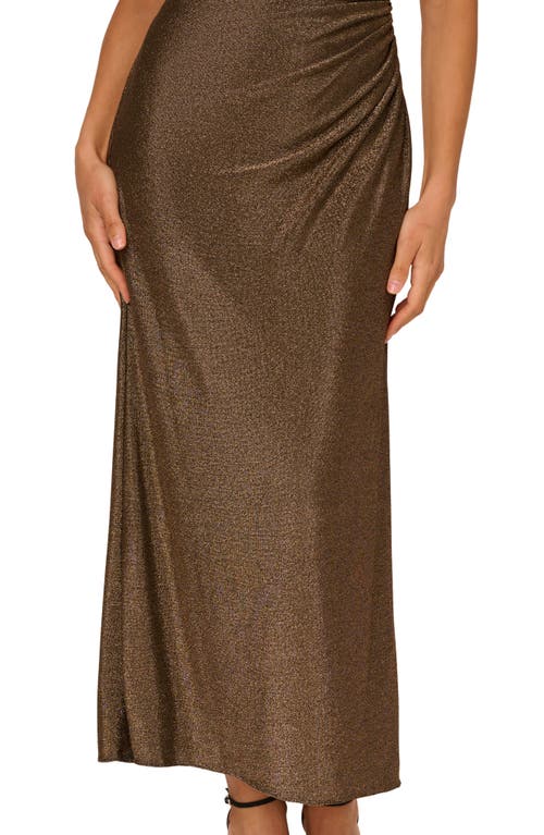 Adrianna Papell Side Ruched Metallic Knit Gown In Brown