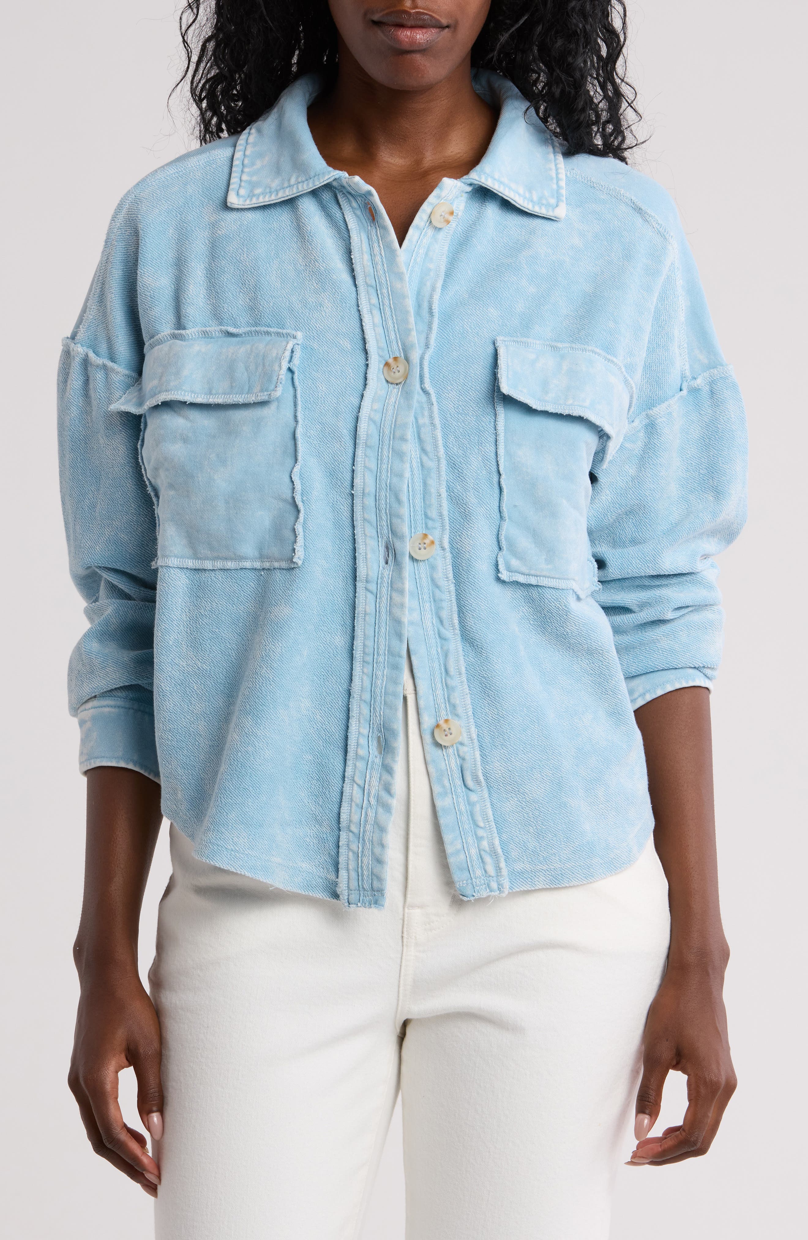 Blu Pepper Washed Patchwork Shacket