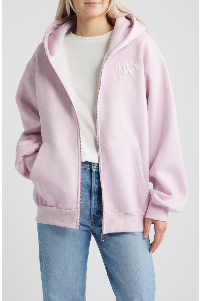 Lavender Bloom Zip-Up Hoodie, Main, color, LILAC SNOW