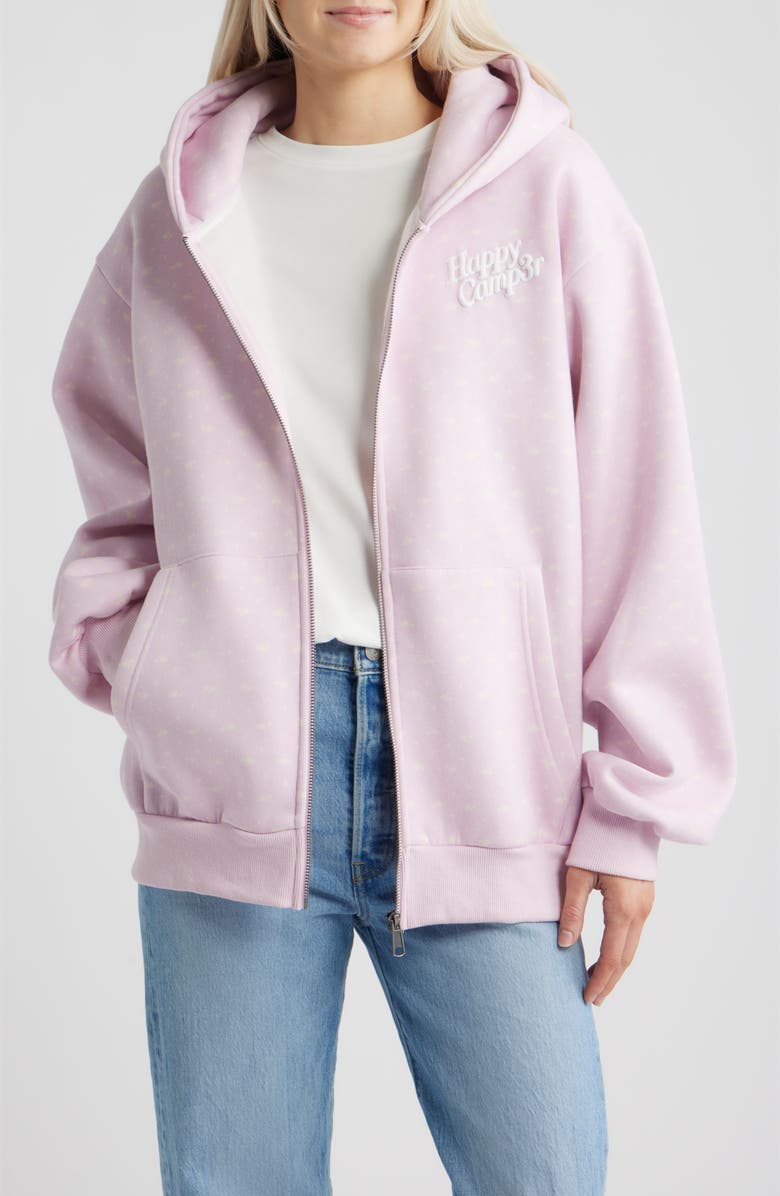 HAPPY CAMP3R Lavender Bloom Zip-Up Hoodie, Main, color, Lilac Snow