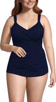 Lands' End SlenderSuit V-Neck Skirted Low Leg One Piece