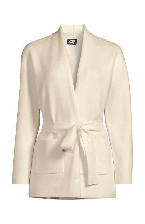 Lands' End Fine Gauge Milano Belted Long Line Cardigan Sweater In Fresh Ivory