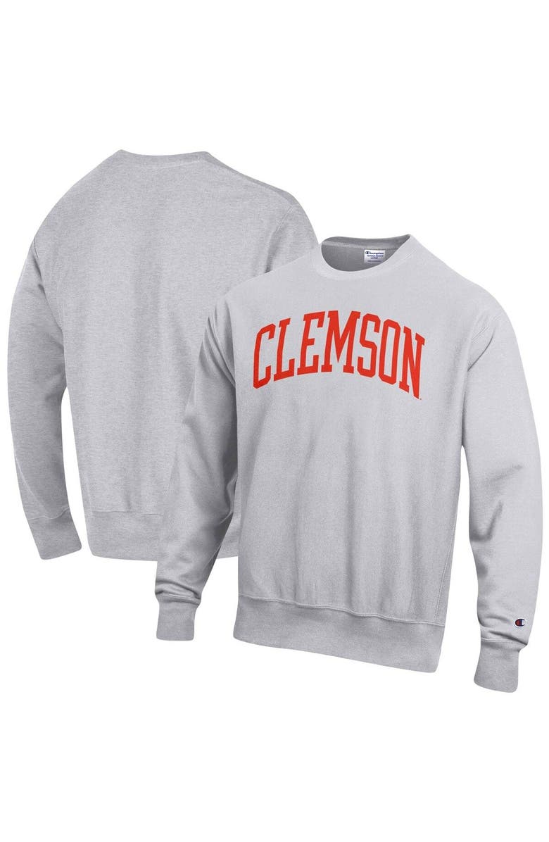 Champion Men's Champion Heathered Gray Clemson Tigers Arch Reverse Weave Pullover Sweatshirt, Main, color, Heather Gray