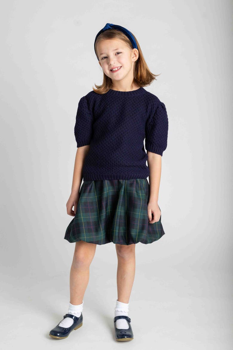 Navy Short Sleeve Sweater With Puff Sleeves, Alternate, color, Navy